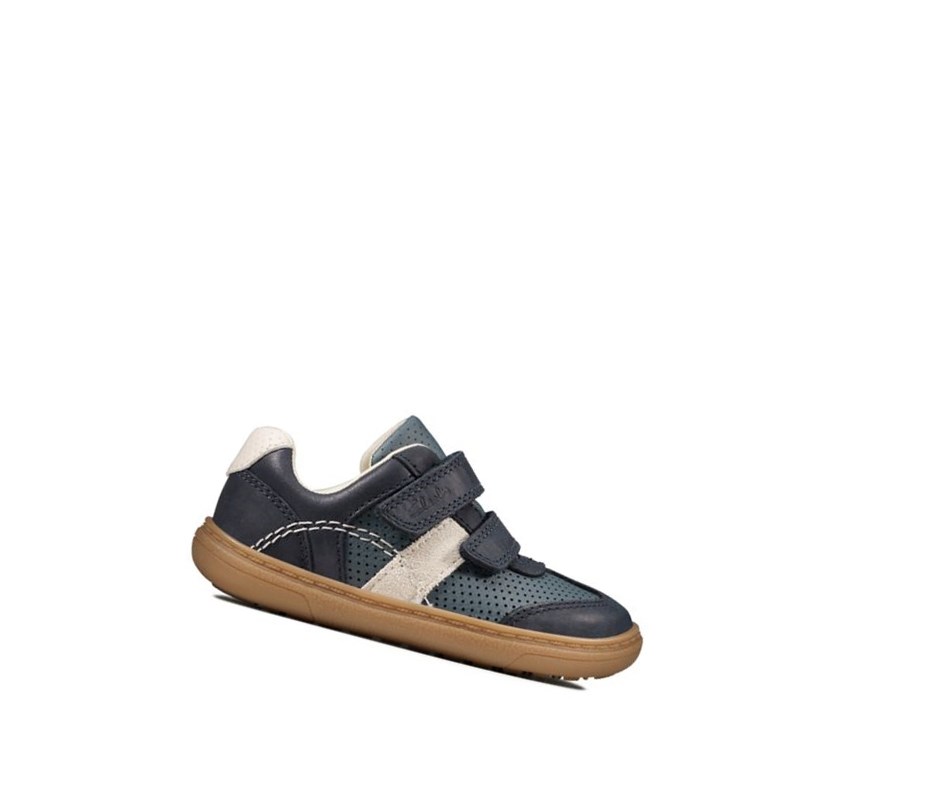 Chaussures Cuir Clarks Flash Metra Cuir Garcon Bleu Marine | VETA73042