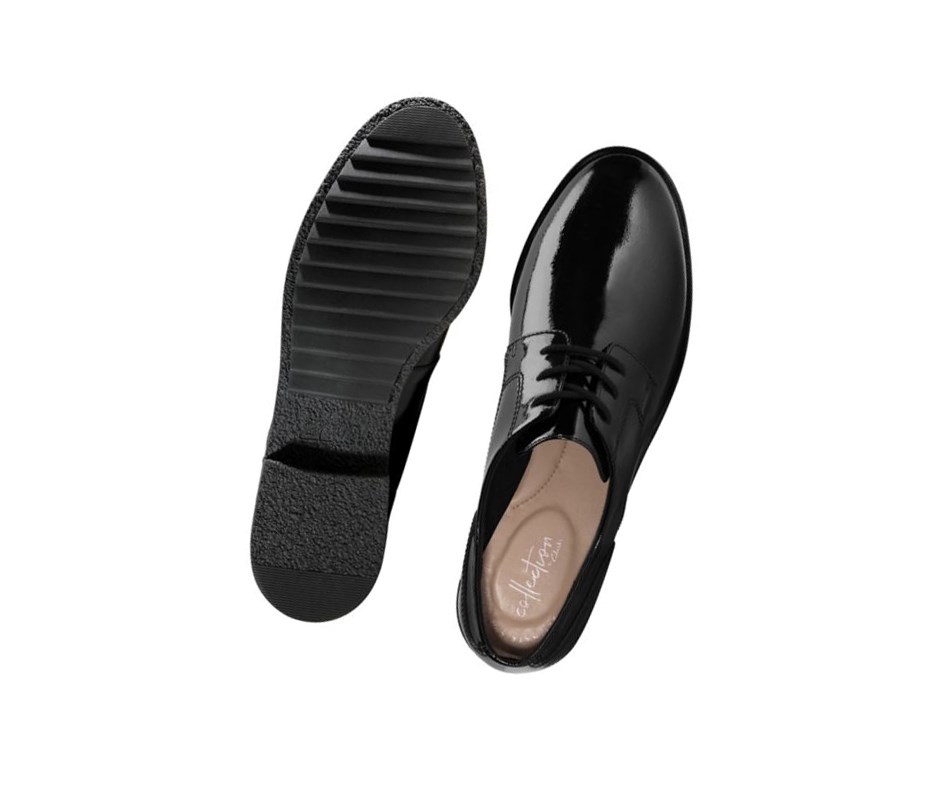 Chaussures Cuir Clarks Griffin Lane Vernis Larges Fit Femme Noir | WUYV59073