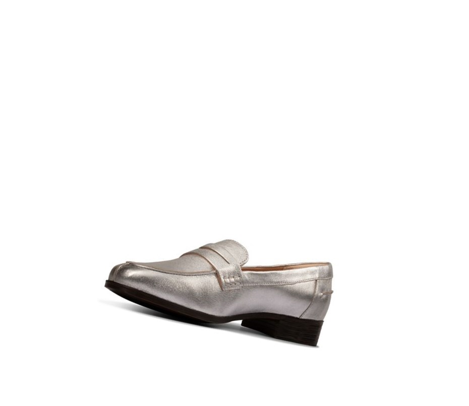 Chaussures Cuir Clarks Hamble Cuir Larges Fit Femme Argent Metal | MVCZ89456