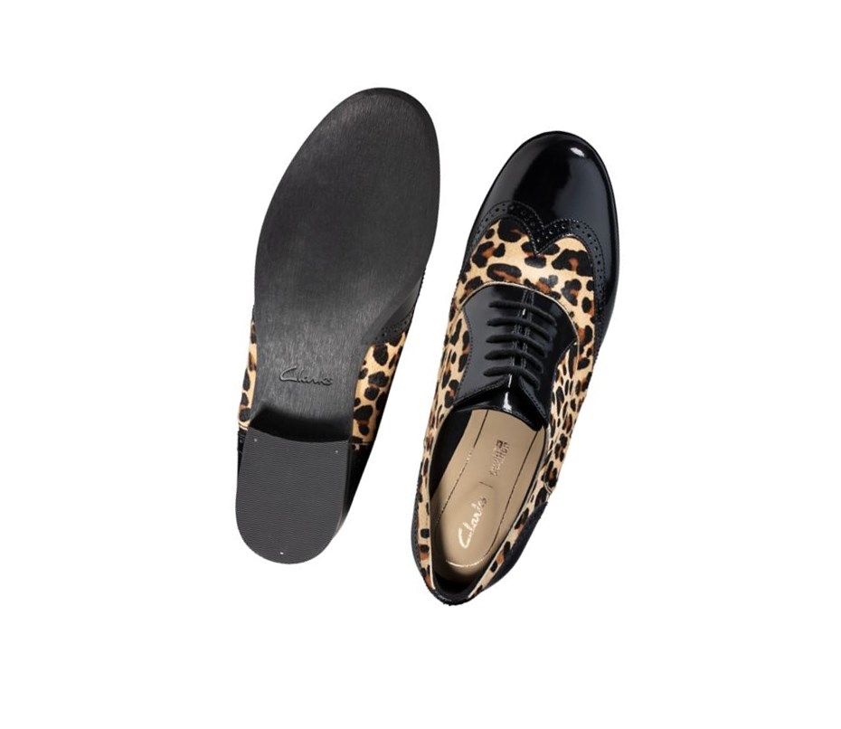 Chaussures Cuir Clarks Hamble Oak Print Cuir Larges Fit Femme Leopard | NLTG35120