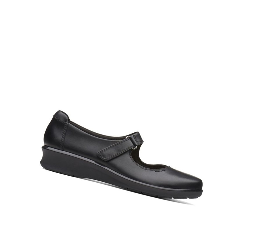 Chaussures Cuir Clarks Hope Henley Cuir Larges Fit Femme Noir | VPIO05798