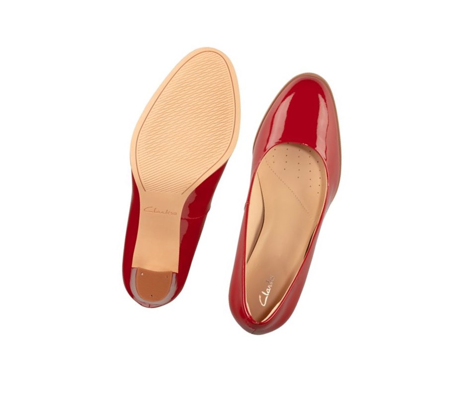 Chaussures Cuir Clarks Kaylin Cara 2 Vernis Cuir Larges Fit Femme Rouge | WUNA65093