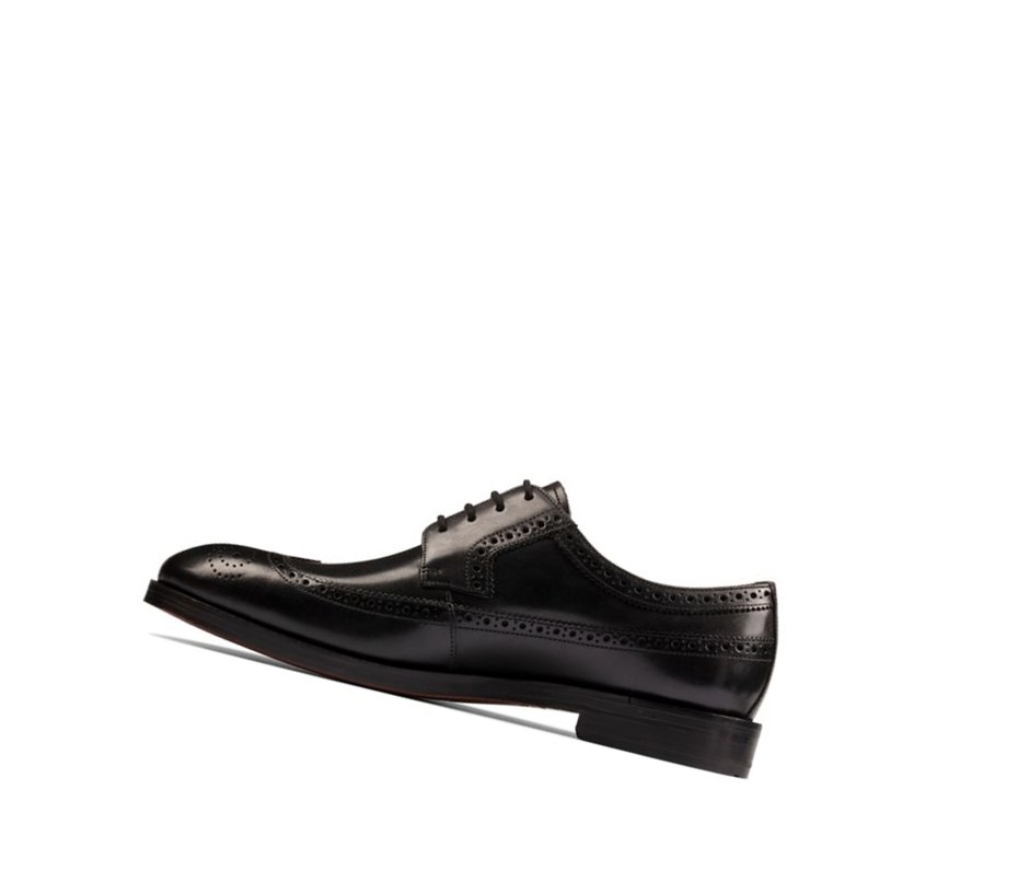 Chaussures Cuir Clarks Oliver Wing Cuir Larges Fit Homme Noir | BDRH61357