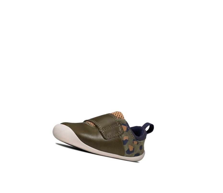 Chaussures Cuir Clarks Roamer Sport Cuir Garcon Vert Olive Camouflage | OMGV06921