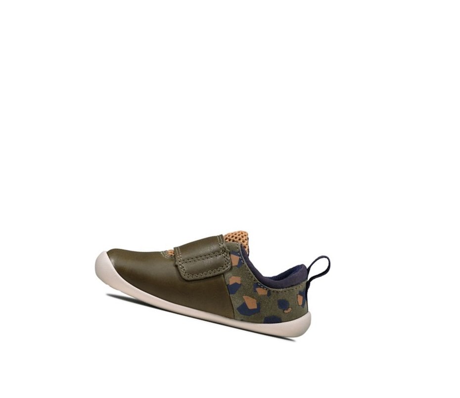 Chaussures Cuir Clarks Roamer Sport Cuir Garcon Vert Olive Camouflage | OMGV06921