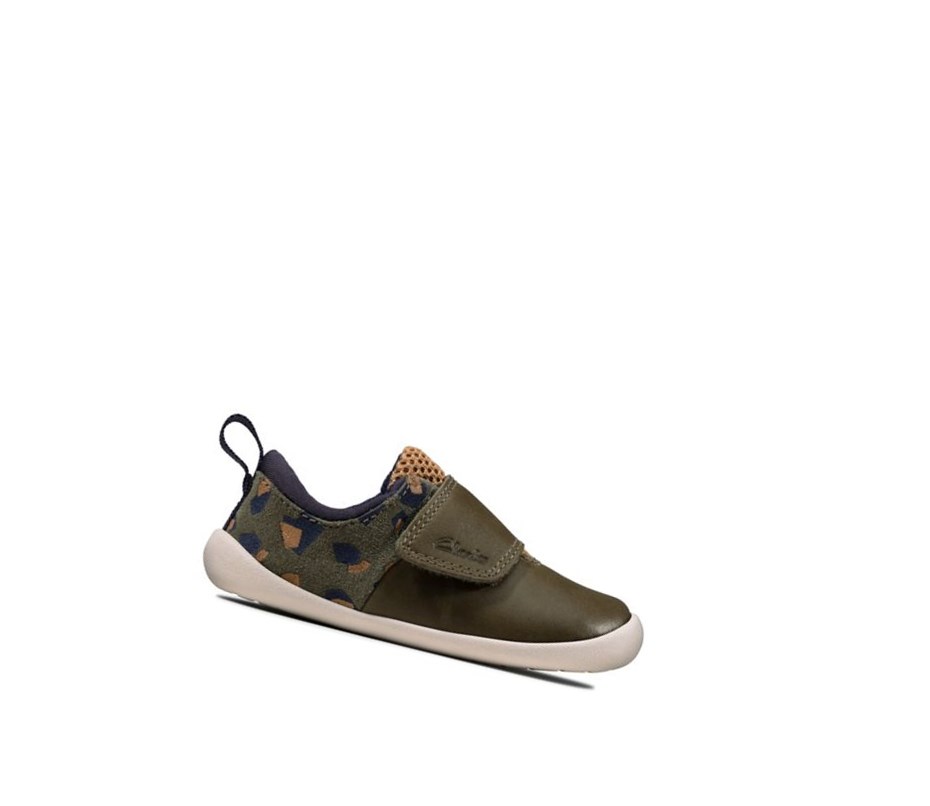 Chaussures Cuir Clarks Roamer Sport Cuir Garcon Vert Olive Camouflage | OMGV06921