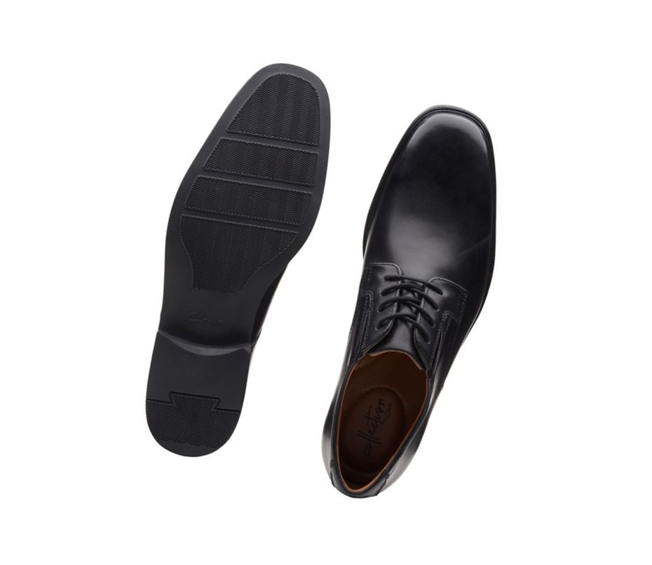 Chaussures Cuir Clarks Tilden Plain Cuir Larges Fit Homme Noir | DYWI45763