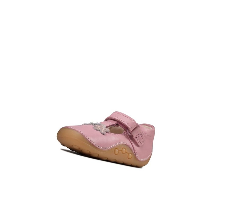 Chaussures Cuir Clarks Tiny Sun Cuir Fille Rose | GFQO79283