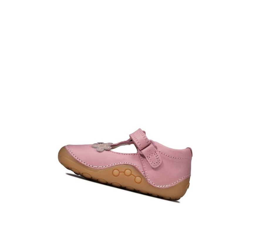 Chaussures Cuir Clarks Tiny Sun Cuir Fille Rose | GFQO79283