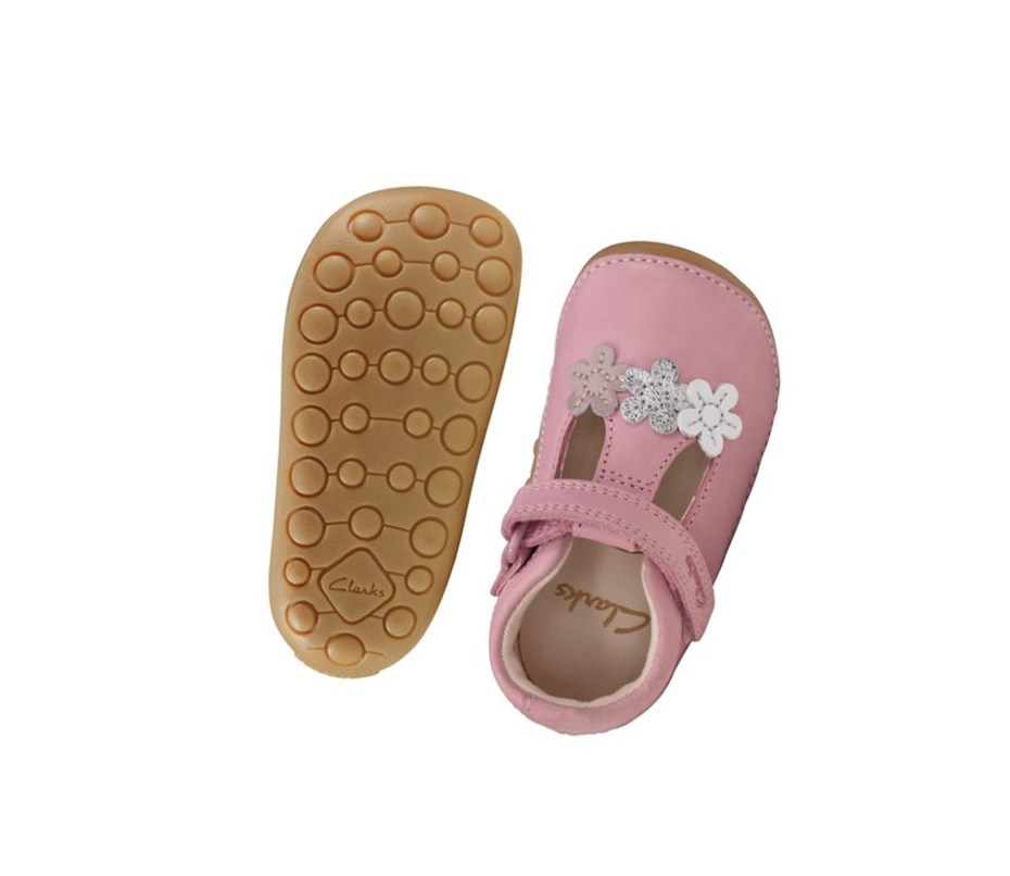 Chaussures Cuir Clarks Tiny Sun Cuir Fille Rose | GFQO79283