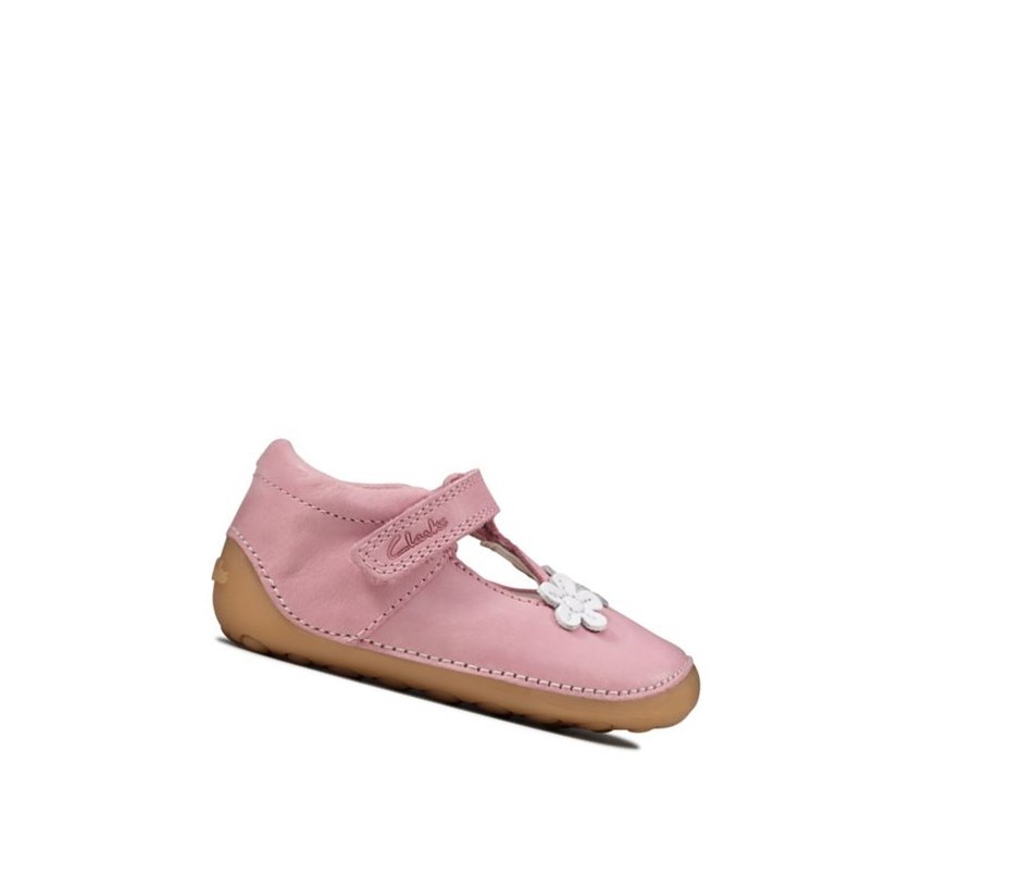 Chaussures Cuir Clarks Tiny Sun Cuir Fille Rose | GFQO79283