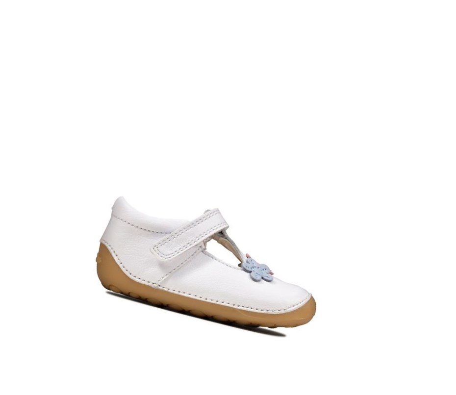 Chaussures Cuir Clarks Tiny Sun Cuir Fille Blanche | ISZR74805