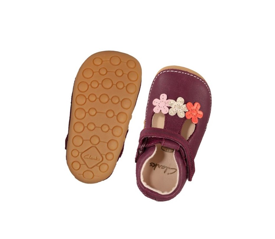 Chaussures Cuir Clarks Tiny Sun Cuir Fille Bordeaux | MFXS20139