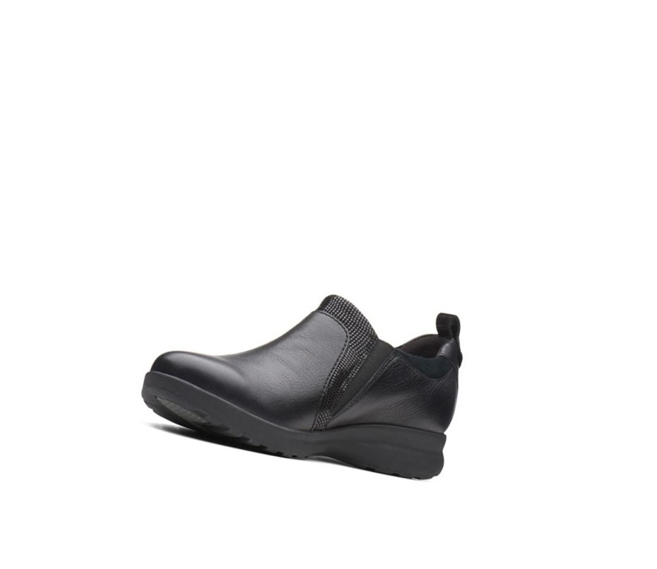 Chaussures Cuir Clarks Un Adorn Zip Cuir Larges Fit Femme Noir | PXYN46957