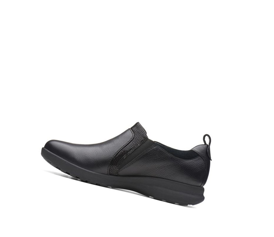 Chaussures Cuir Clarks Un Adorn Zip Cuir Larges Fit Femme Noir | PXYN46957