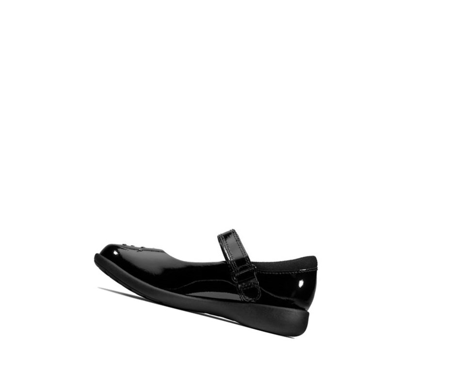 Chaussures D'école Clarks Etch Spark Vernis Cuir Fille Noir | HZEK80174