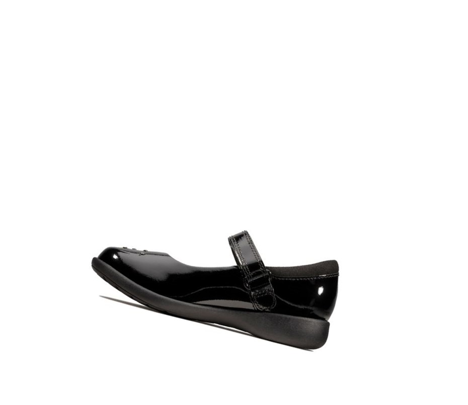 Chaussures D'école Clarks Etch Spark Vernis Cuir Fille Noir | OFYS20496