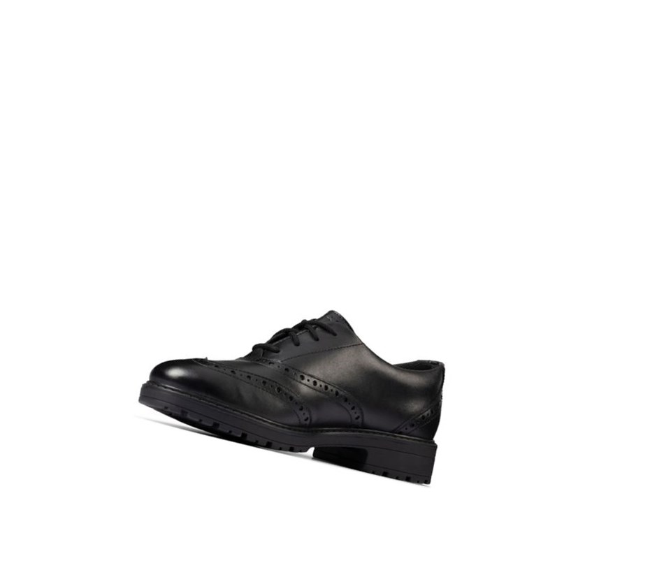 Chaussures D'école Clarks Loxham Cuir Fille Noir | YXDJ25083