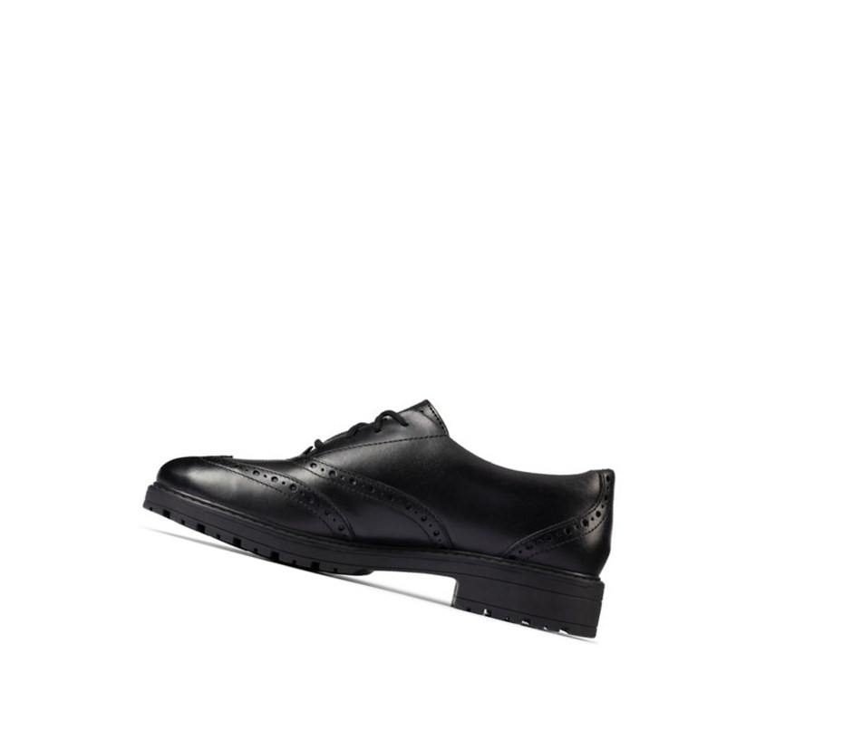 Chaussures D'école Clarks Loxham Cuir Fille Noir | YXDJ25083