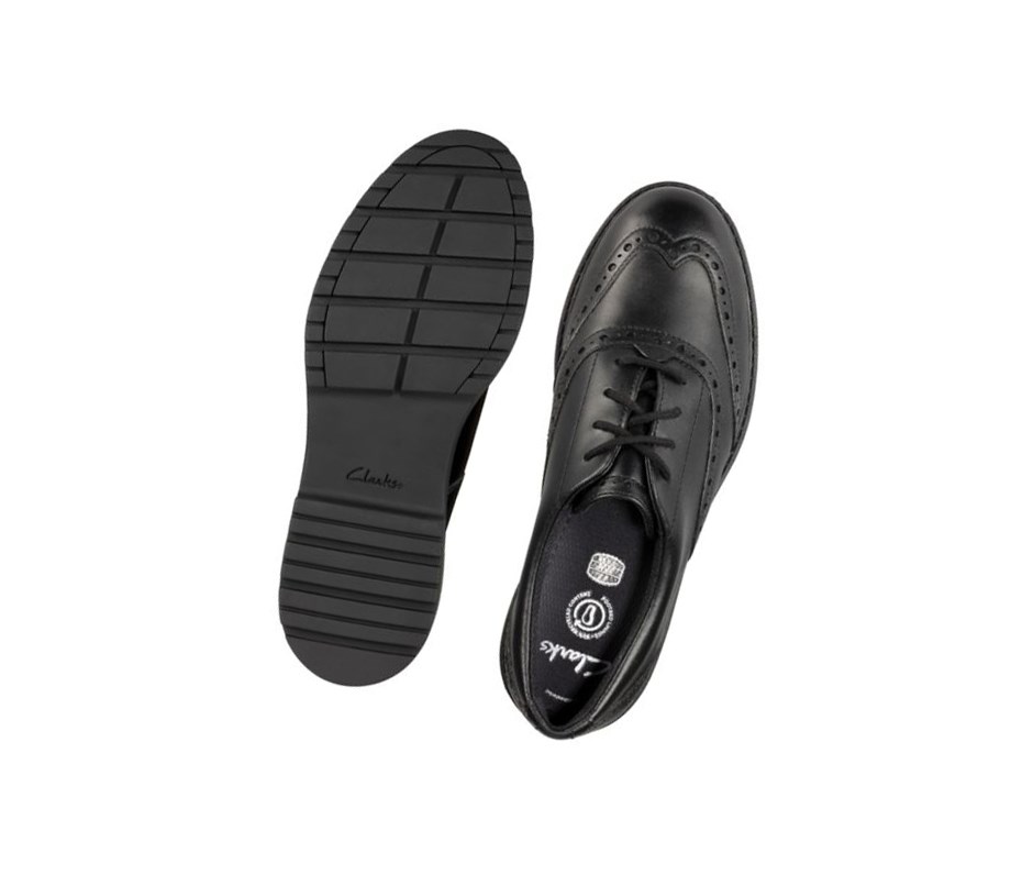 Chaussures D'école Clarks Loxham Cuir Fille Noir | YXDJ25083