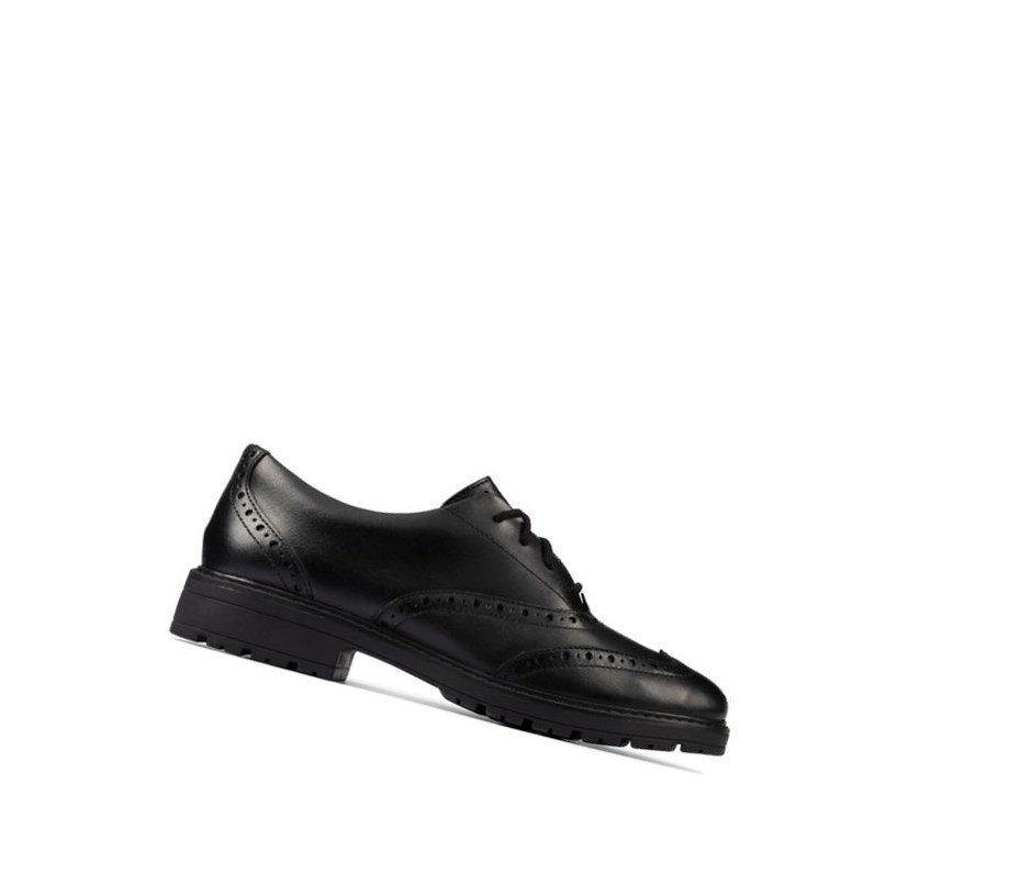 Chaussures D\'école Clarks Loxham Cuir Fille Noir | YXDJ25083