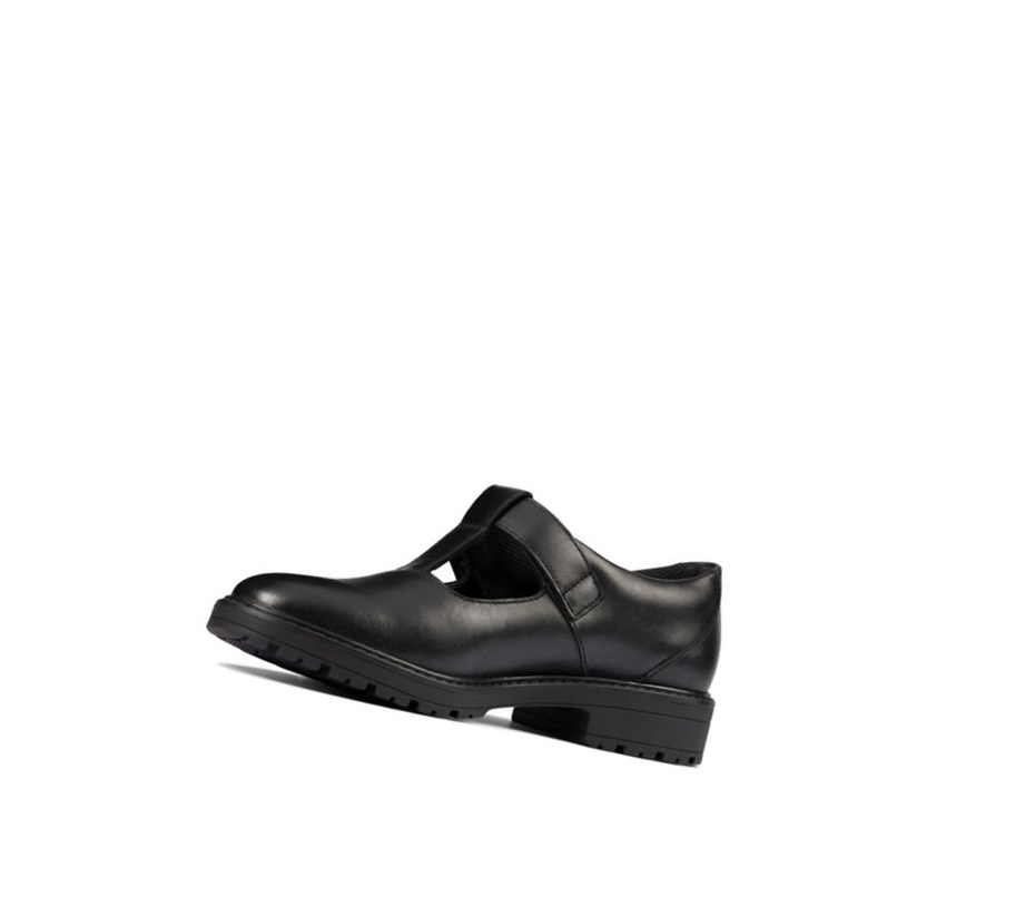 Chaussures D'école Clarks Loxham Shine Cuir Fille Noir | MJVA04186