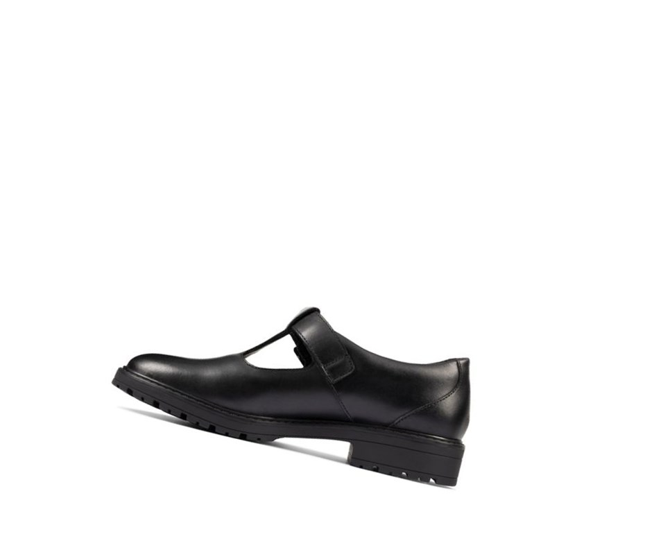 Chaussures D'école Clarks Loxham Shine Cuir Fille Noir | MJVA04186