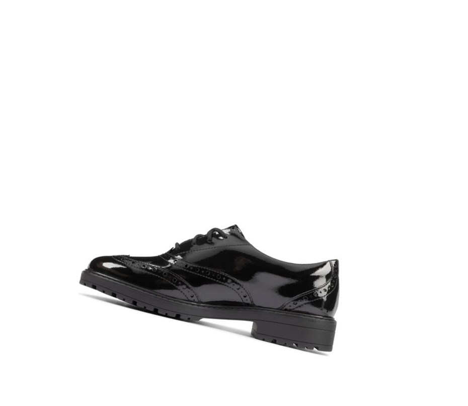 Chaussures D'école Clarks Loxham Vernis Cuir Fille Noir | AXEU12640