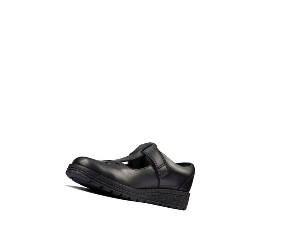 Chaussures D'école Clarks Mendip Joy Cuir Fille Noir | WPLB84593