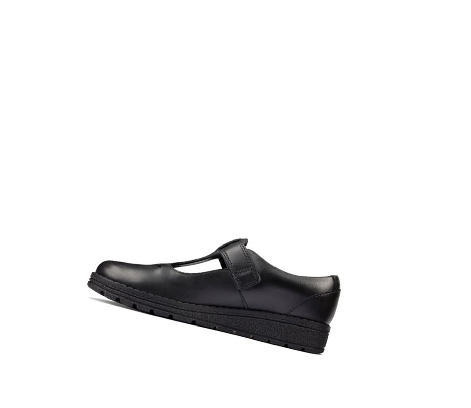 Chaussures D'école Clarks Mendip Joy Cuir Fille Noir | WPLB84593