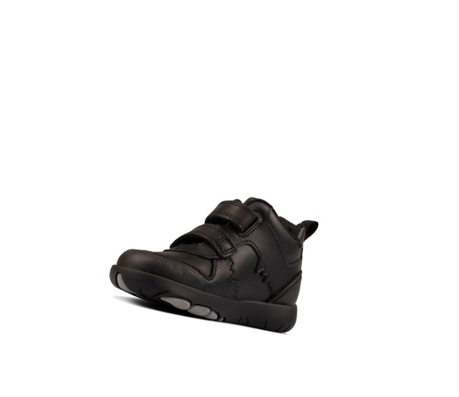 Chaussures D'école Clarks Rex Crash Cuir Garcon Noir | ZHOM98054