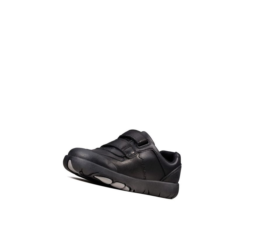 Chaussures D'école Clarks Rex Pace Cuir Garcon Noir | TCAG29405