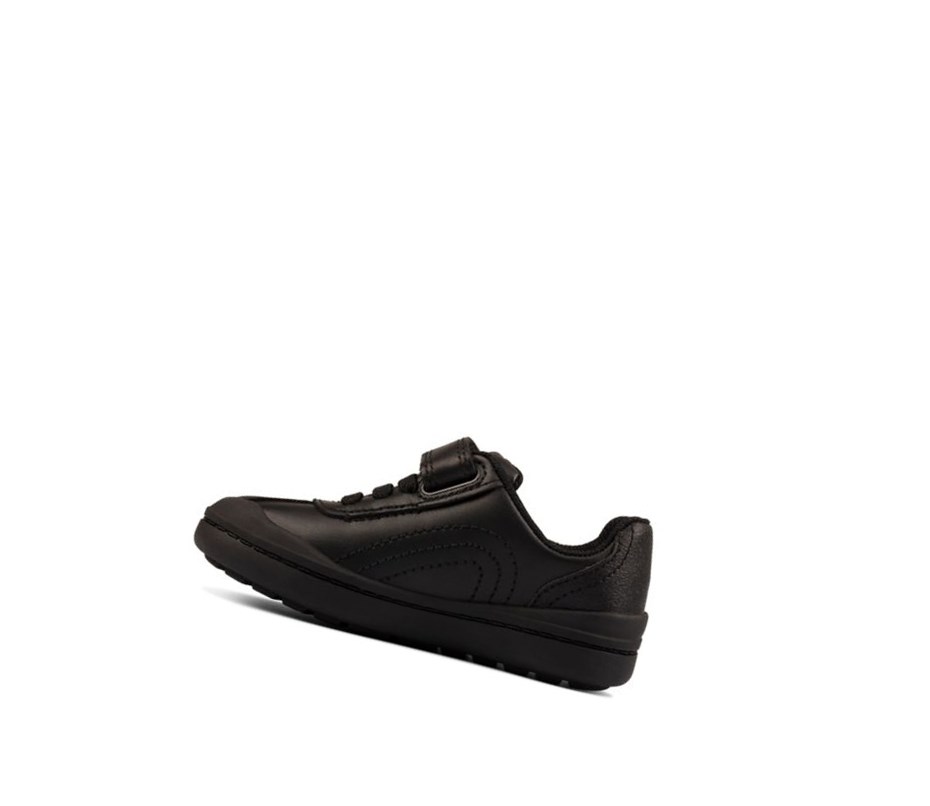 Chaussures D'école Clarks Rock Pass Cuir Garcon Noir | EKOV36425