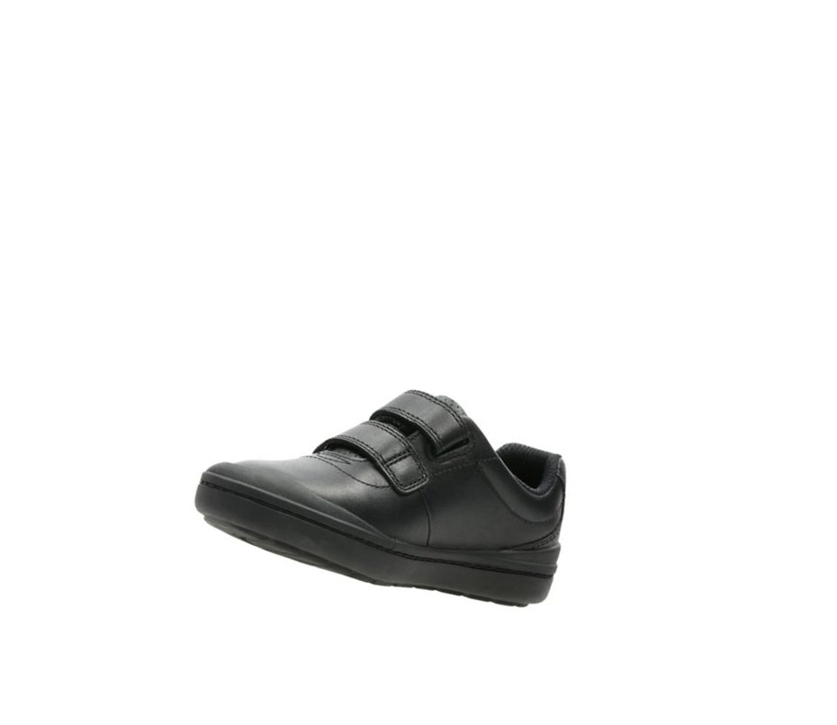 Chaussures D'école Clarks Rock Play Cuir Garcon Noir | RUPG94316