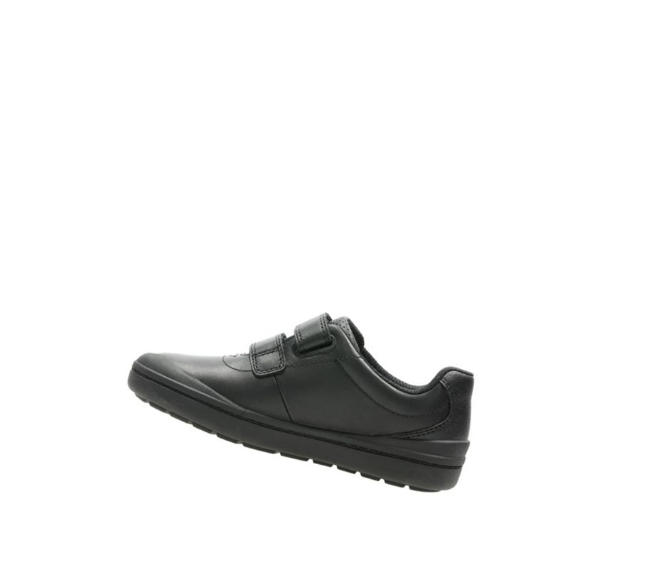 Chaussures D'école Clarks Rock Play Cuir Garcon Noir | RUPG94316