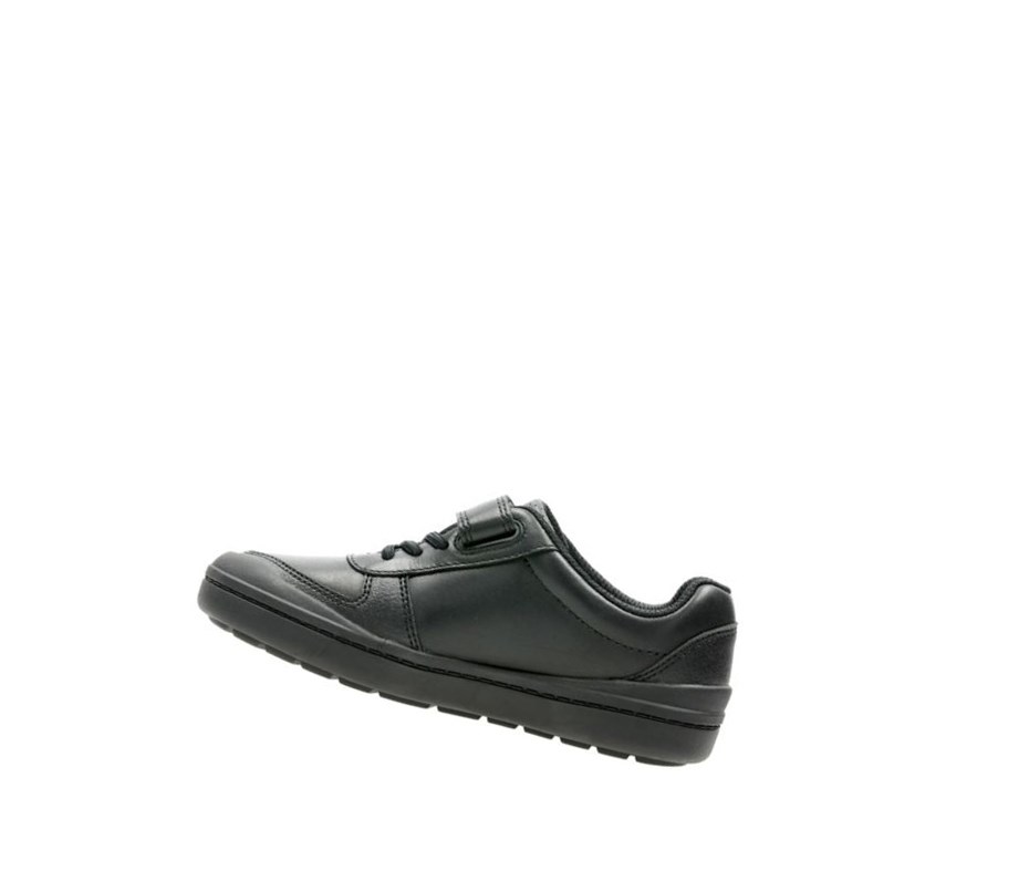 Chaussures D'école Clarks Rock Verve Cuir Garcon Noir | TQKG73802