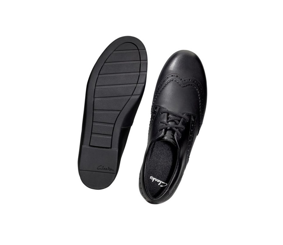 Chaussures D'école Clarks Scala Dentelle Cuir Fille Noir | UEHO53601