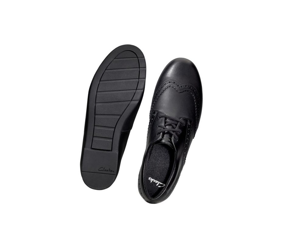 Chaussures D'école Clarks Scala Dentelle Cuir Fille Noir | VESD76428