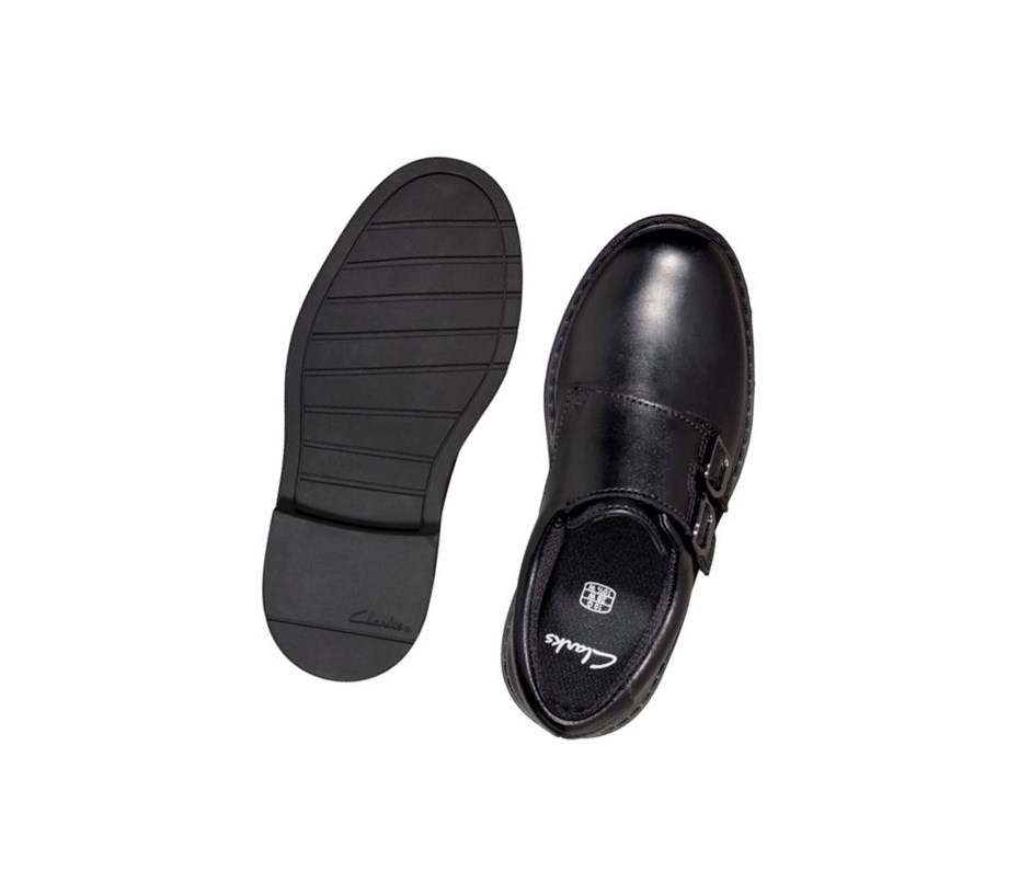 Chaussures D'école Clarks Scala Strada Cuir Garcon Noir | UPCV52031