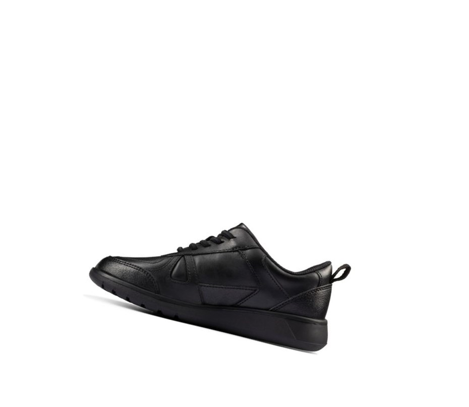 Chaussures D'école Clarks Scape Piste Cuir Fille Noir | VHNG80546