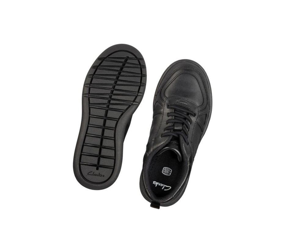 Chaussures D'école Clarks Scape Piste Cuir Fille Noir | VHNG80546