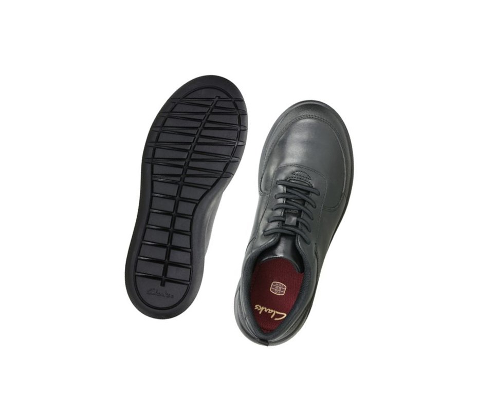 Chaussures D'école Clarks Scape Strada Cuir Garcon Noir | TJEI54071