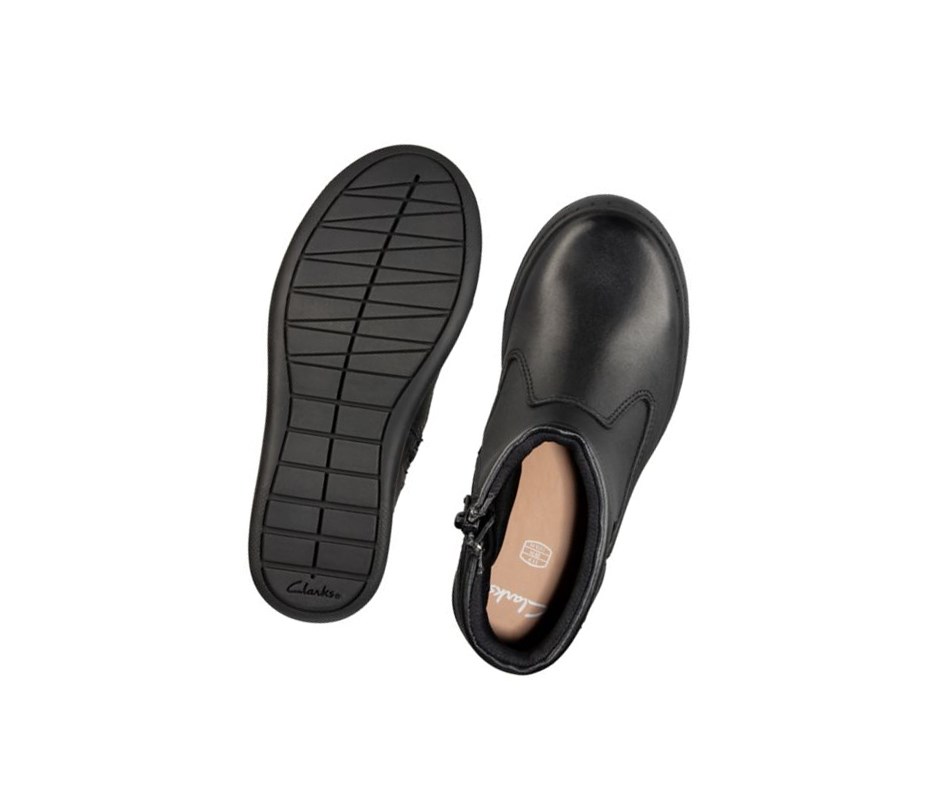 Chaussures D'école Clarks Scooter Go Gore-tex Cuir Fille Noir | VIMR13094