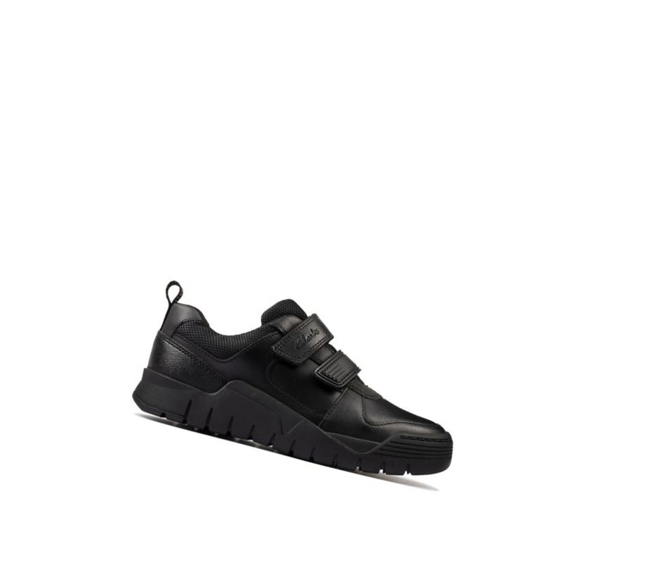 Chaussures D\'école Clarks Scooter Speed Cuir Garcon Noir | BHJI47189