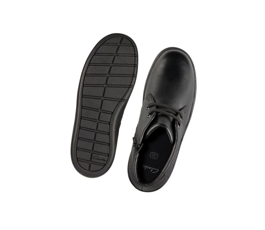 Chaussures D'école Clarks Strada Step Cuir Garcon Noir | QWUZ18495