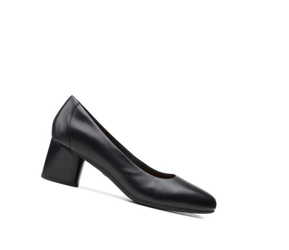 Chaussures Habillées Clarks Un Cosmo Robe Cuir Larges Fit Femme Noir | VNBL80913