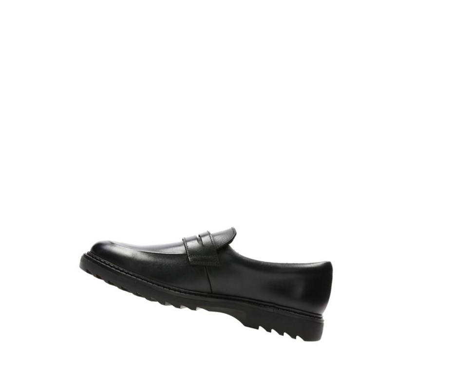 Chaussures Slip On Clarks Asher Stride Cuir Garcon Noir | EGSL32506