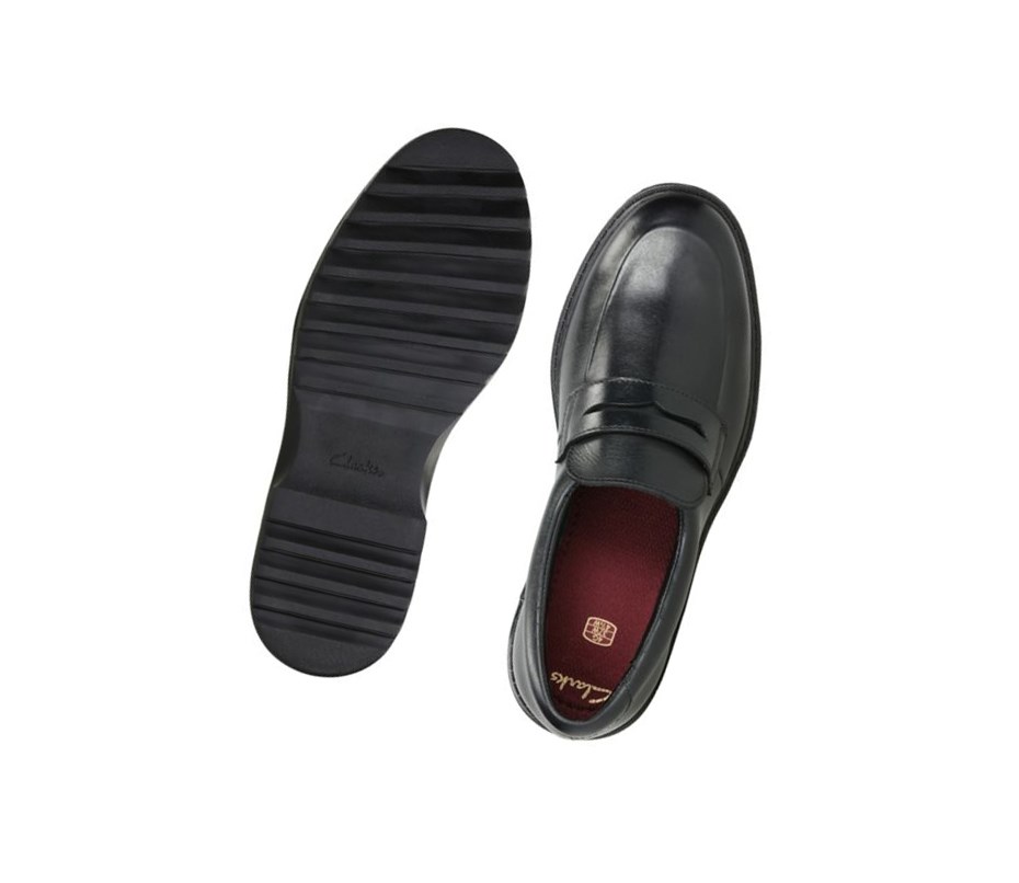 Chaussures Slip On Clarks Asher Stride Cuir Garcon Noir | EGSL32506