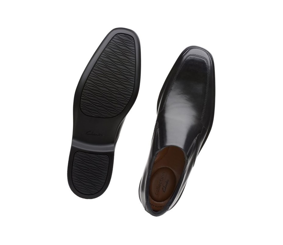 Chaussures Slip On Clarks Bensley Step Cuir Homme Noir | KPXB31486