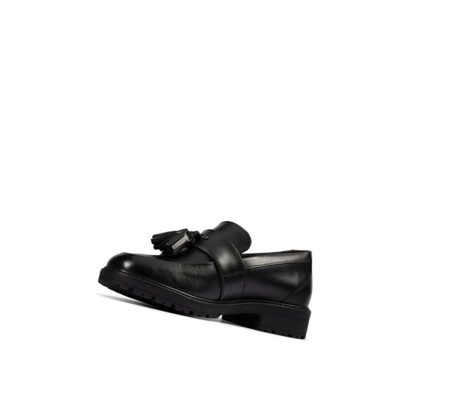 Chaussures Slip On Clarks Loxham Cuir Fille Noir | GCUZ84370